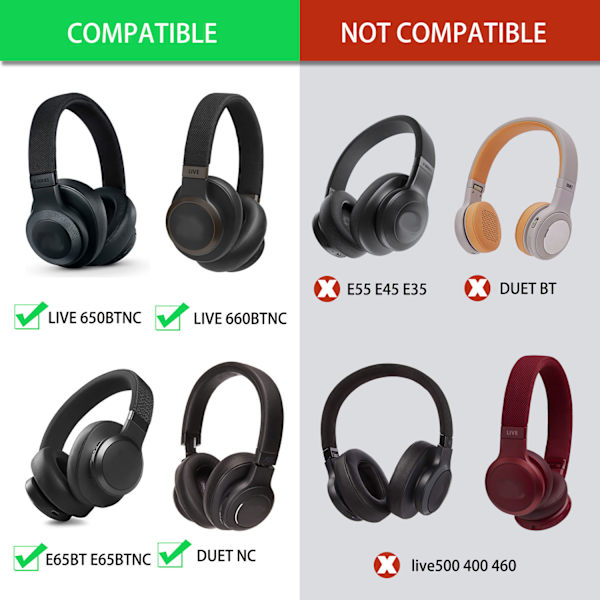 INF Öronkuddar för JBL E65BTNC/ Duet NC/Live 650 BTNC/Live 660 BTNC Svart