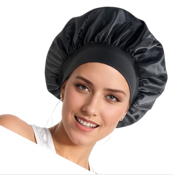 Sidenmjuk sovhatt för kvinnor, 12" bred resår, postpartum hårduk Black Black