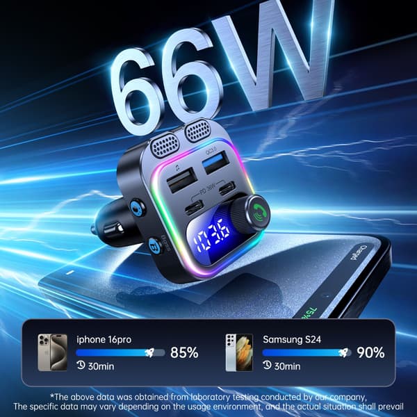 Bil Bluetooth MP3-spelare med Bluetooth 5.3, PD30W snabbladdning och dubbel USB smartladdare (Svart, ABS)