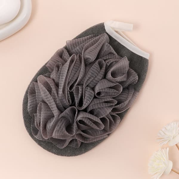 Grå Badblomma Duschhandskar (2-pack) - Exfolierande och Rengörande Kroppsskrubbvantar av Växtfiber