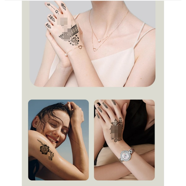 Eleganta Svarta Temporära Handtatueringar - 1 Par Pack Modell 3