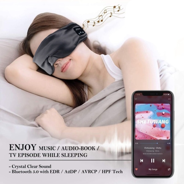 INF Søvnhovedtelefoner Bluetooth trådløs 3D øjenmaske med stereohøjttalere Sort