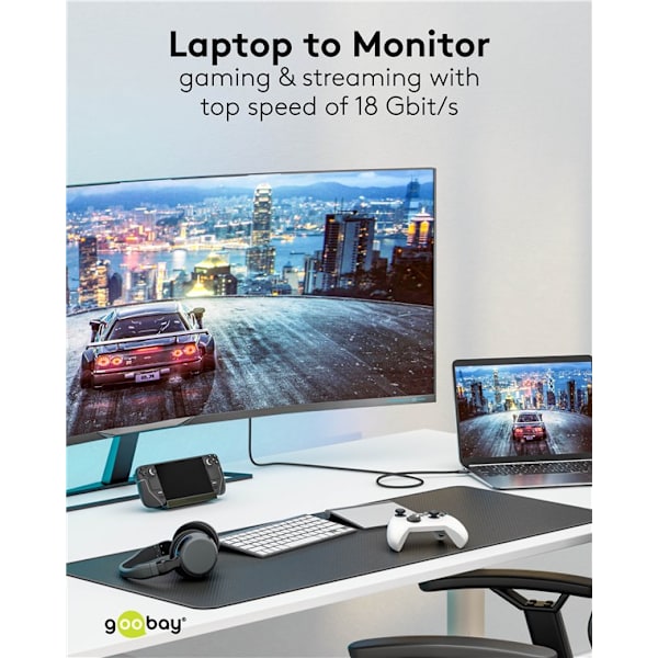 USB-C™-til-HDMI™-tekstilkabel 4K @ 60 Hz, 1 m, sort;sølv