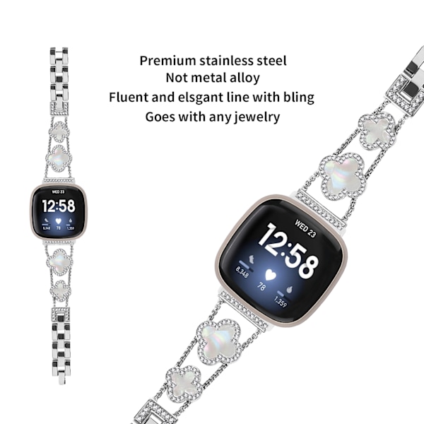 Cloverlink-armband för Fitbit Versa 3/4/Sense 2 Silver