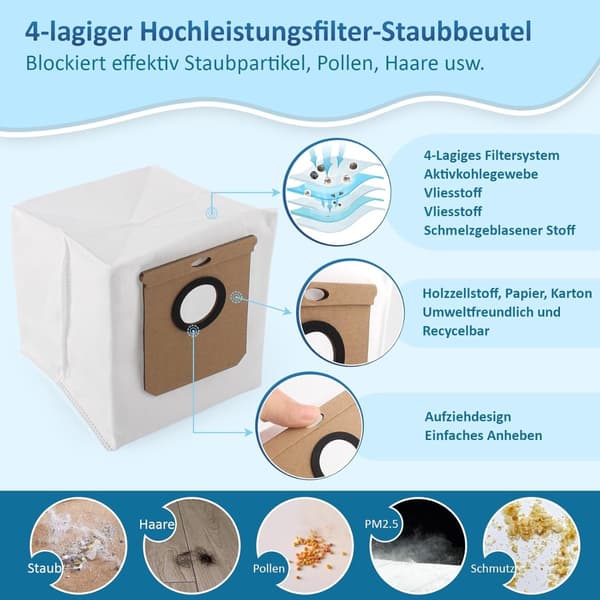 5-pack dammsugarpåsar kompatibelt med Eufy L50 SES/L60 SES robotdammsugare, 2,5L kapacitet