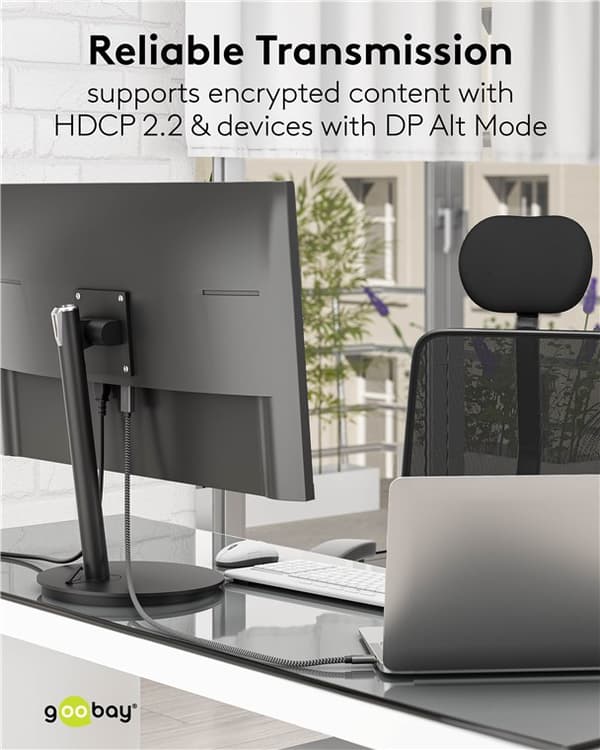 USB-C™-DisplayPort™-kaapeli, 2 m, musta;hopea