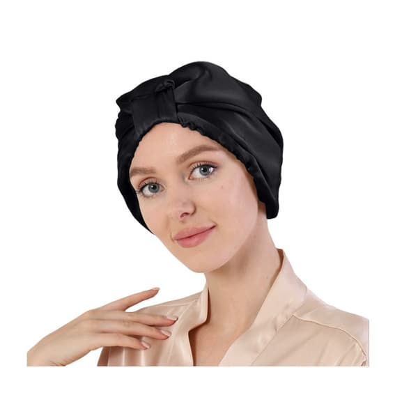 100% silke hårpleje sovehætte Black Black