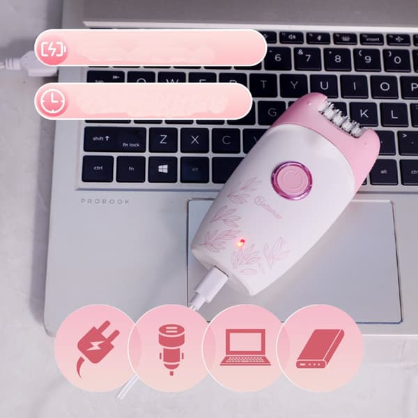 Pink 2-i-1 Elektrisk Hårfjerner & Trimmer - USB Genopladelig, LED Lys, Præcis Hårfjerning til Kvinder