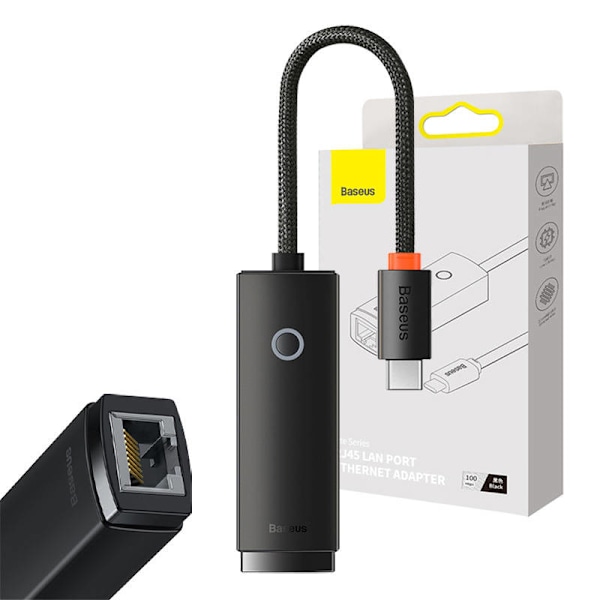 Baseus Lite Series USB-C till RJ45 nätverksadapter, 100 Mbps (svart)