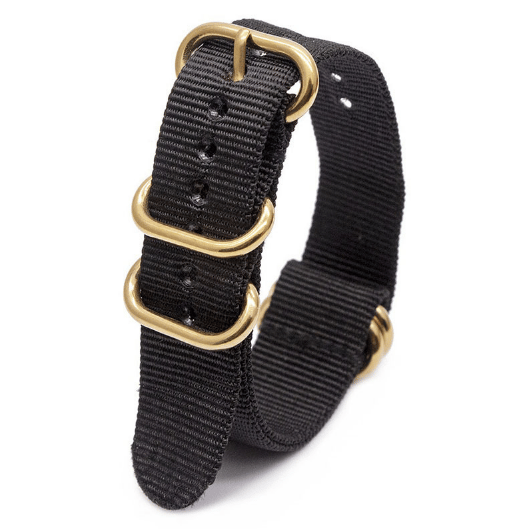 Nylon kellon ranneke kultaisella soikealla soljella Black Black