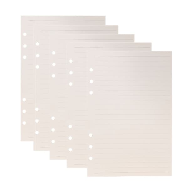 5-pack A5 linjerade lösbladsrefiller, 6-håls, 80 ark, 100 g — Vit refill för ringpärmar
