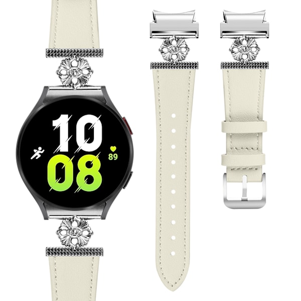Klockarmband i äkta läder för Samsung Watch 4/5/6/7 Beige