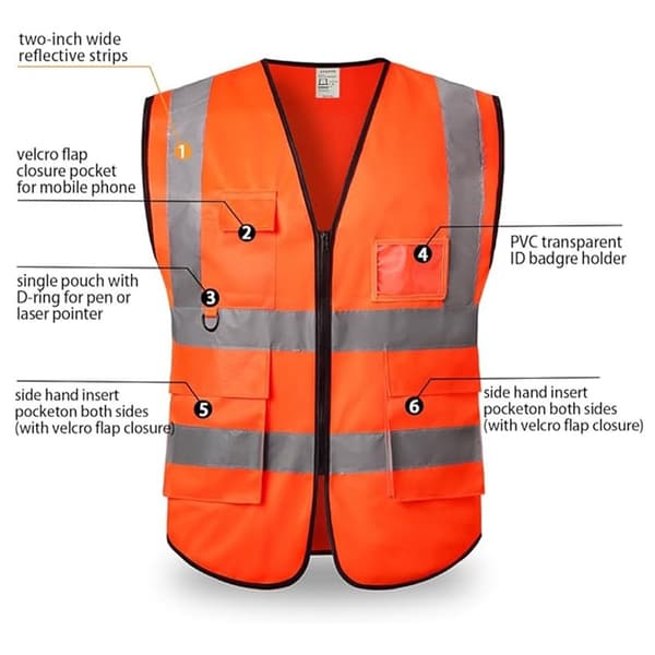 Hög Synlighet Reflexväst med Fickor, Orange (2-Pack) för Bygg, Trafik och Säkerhet 3XL 3XL
