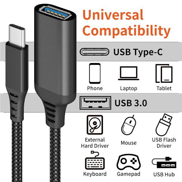 USB-C–USB 3.0 -sovitinkaapeli 5 Gbps Black Black