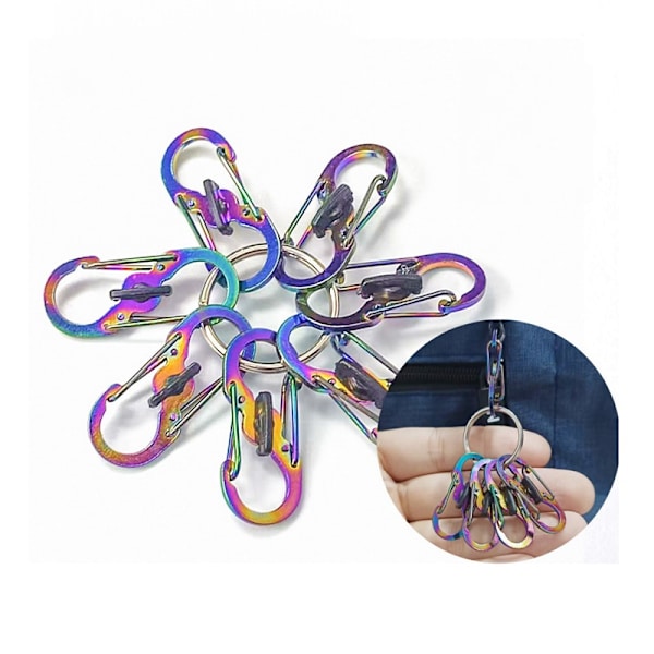 Färgglada Figur 8 Låskarbinhakar - 8-pack Mini Rostfria Stål S-Formade Karbinhakar