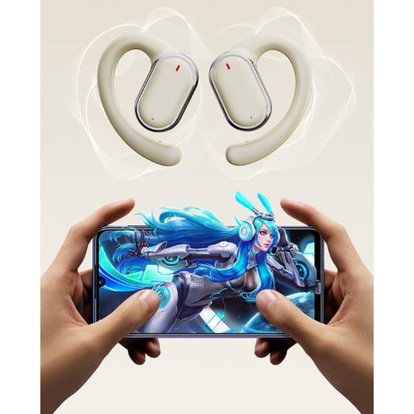 X93 Bluetooth-hörlurar med öppen passform, roterbara öronkrokar, riktat ljud och 14.2 mm dynamiska element för vardagslyssning White White