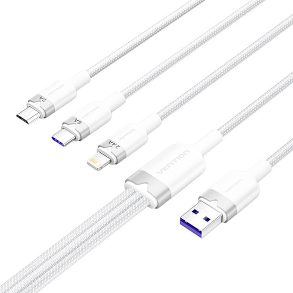 USB 2.0 A till 3-i-1 6A-kabel Ventilation CTRWG 1.5M (vit)