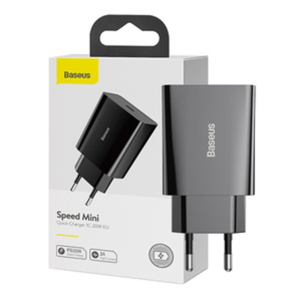 Baseus Speed Mini snabbladdare, USB-C, PD, 3A, 20W (svart) Svart