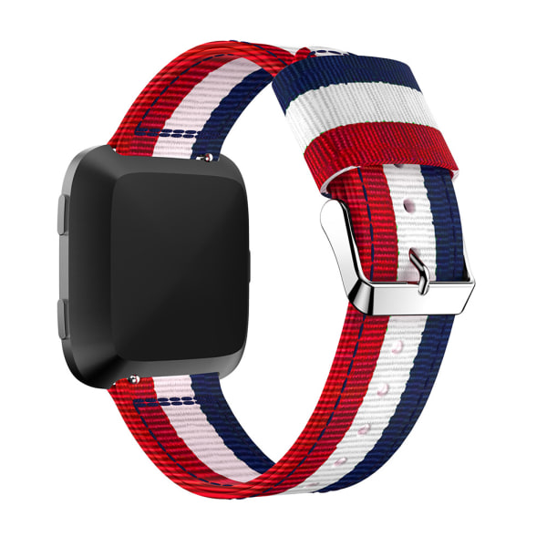 Nylonvävt klockband för Fitbit Versa Lite/Versa2 blå+vit+röd