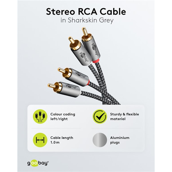 Stereo RCA-kaapeli, 1 m