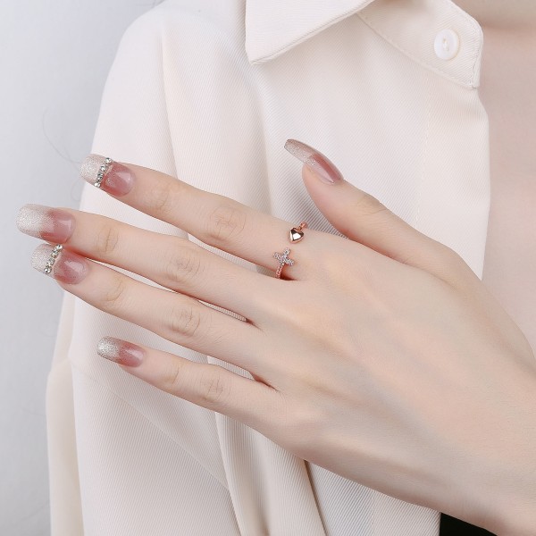Justerbar Cross Heart Open Ring Rose guld