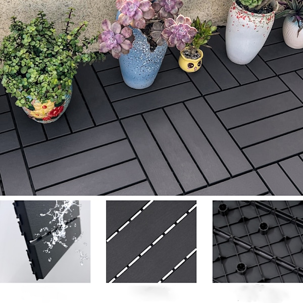 Sammenlåsende terrassefliser i træ-plastkomposit, 12 stk. Brun