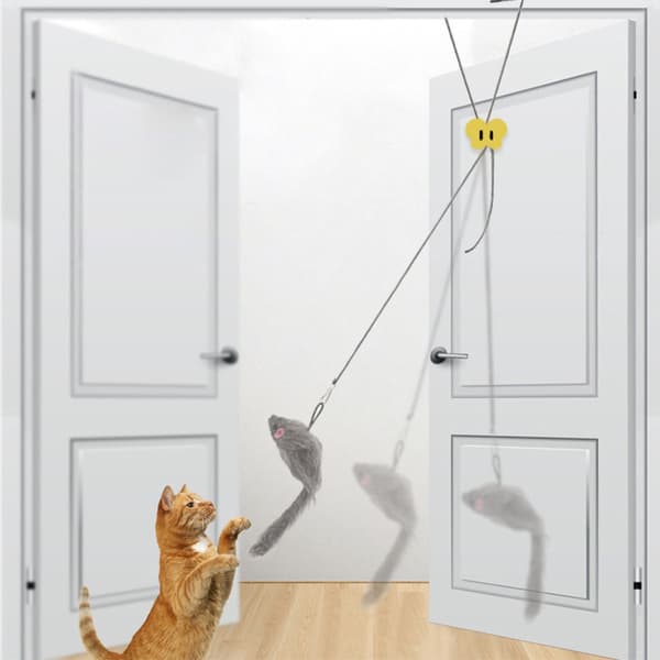 Door-Hanging Plush Mouse Cat Toy Pack of 5 - Triangular Clip Swinging Elastic Teaser for Interactive Play