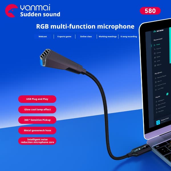 USB Mikrofon med Enknapps-Mute - 360° Justerbar Svanhals, Plug & Play, Kompatibel med Windows, macOS och Linux