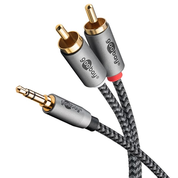 Ljudadapterkabel AUX, 3,5 mm jack till stereo RCA-kontakt, 2 m