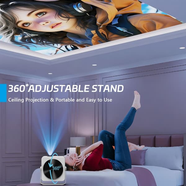 HD Projektor med EU-stik, Android og Stativ: 1080P, 4K Support, WiFi, Bluetooth 5.0, Kompatibel med diverse enheder