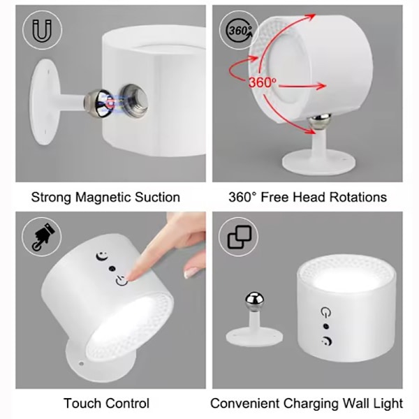 Magnetisk vägglampa med två huvuden Vit