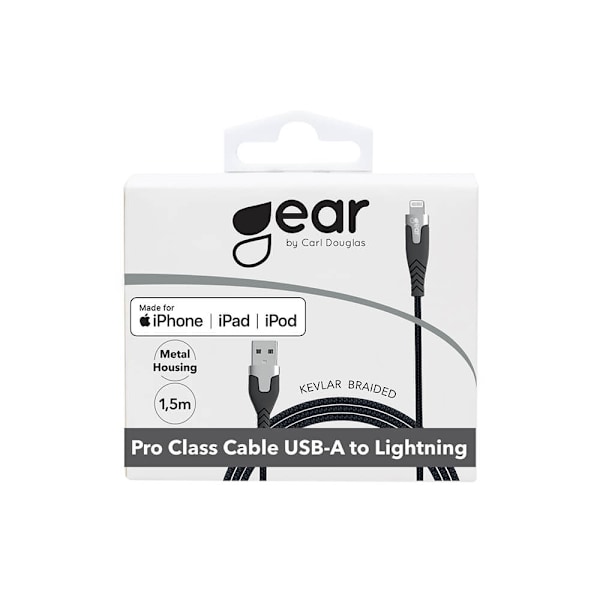 GEAR Laddkabel PRO USB-A till Lightning C89 1.5m Svart Kevlarkab