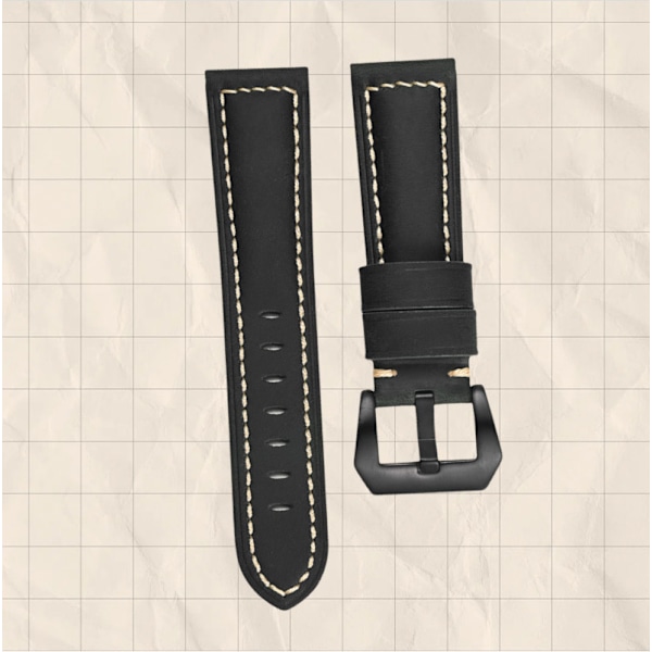 Klockarmband i äkta läder Svart 24 mm