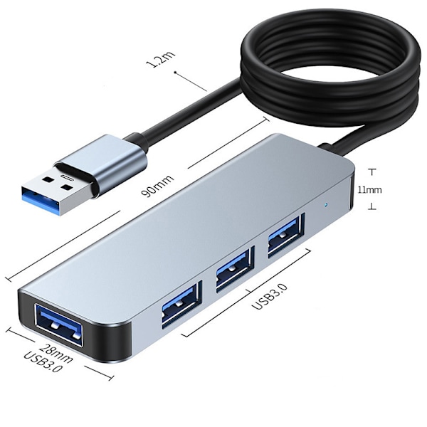 Højhastigheds USB 3.0 Hub med 4 Porte - Slank og Effektiv