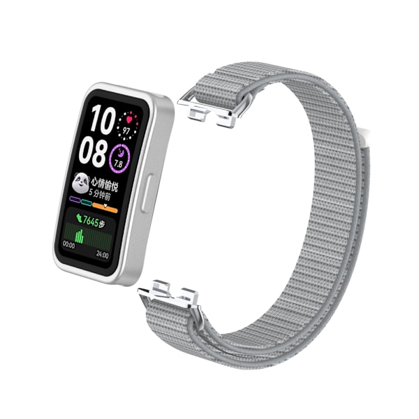 Snyggt nylonband för Huawei Band 10/9/8 med metalladaptrar Grå