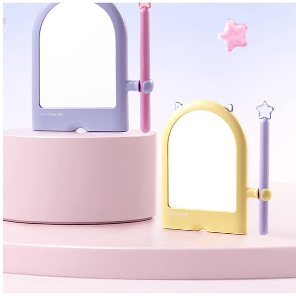 Bordspejl til makeup — Justerbart desktop-spejl til makeup og daglig pleje med opbevaring til hårelastikker, højdefineret glas og stabil base Yellow Yellow