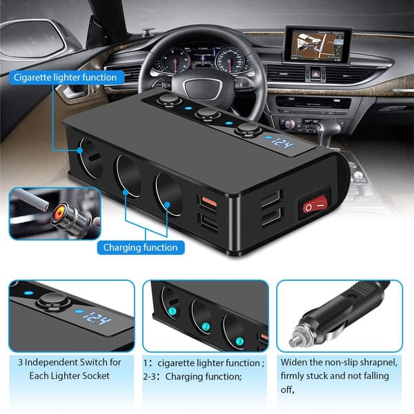 180W Biloplader med Digital Display Black Black
