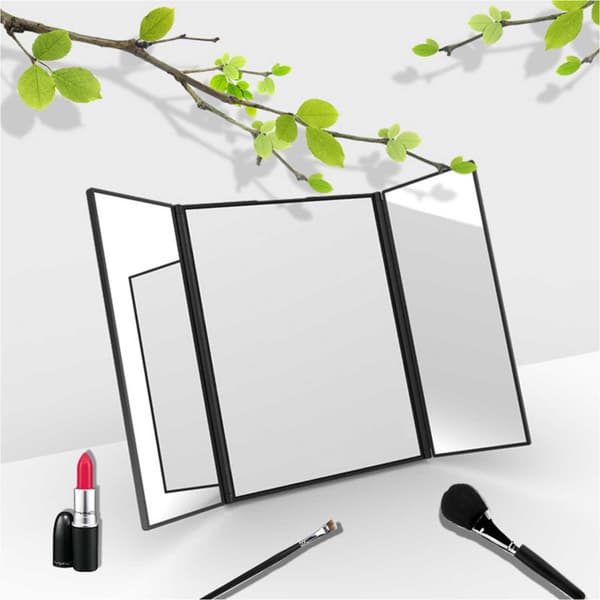 Tri-Fold Makeupspejl med Lys, Bærbart Forfængelighedsspejl med Justerbart Stativ til Perfekt Makeup Black Black