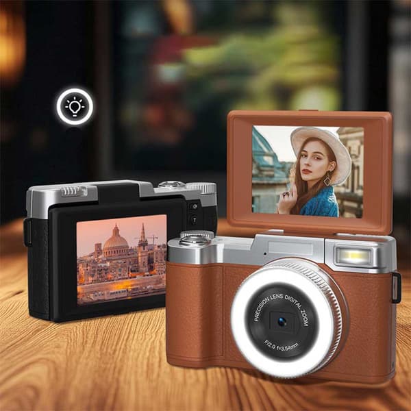 Sort 4K Digitalkamera med Flip-skærm, CCD-sensor og Elektronisk Billedstabilisering, Perfekt til Vlogging