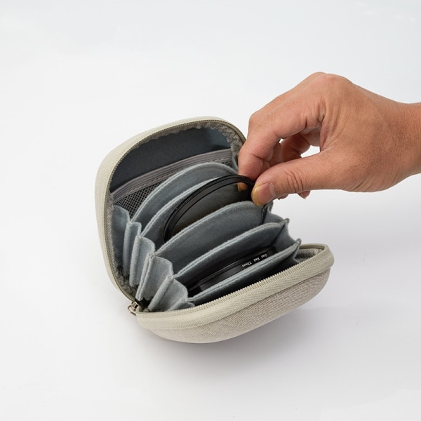 Kamera cirkulärt filter skyddande förvaringsbox med en krok Grå
