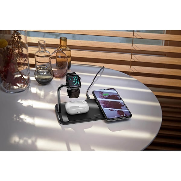 ZENS Triple Alu. Laddare QI Trådlös 220V-sladd 2x10W Svart Apple Watch Laddare (Apple QC 7,5W)