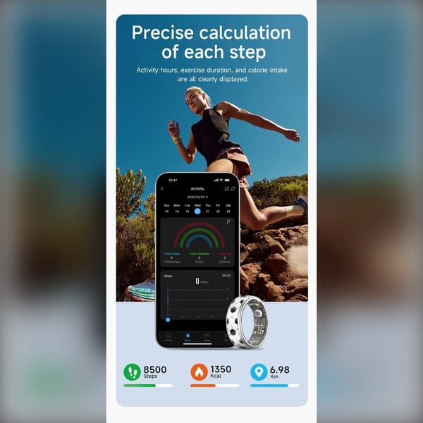 Smart ring med pekskärm och geststyrning för vardagsbruk - rostfritt stål, hjärtfrekvens & SpO2, kompatibelt med Android och iOS Silver 8 Silver 8