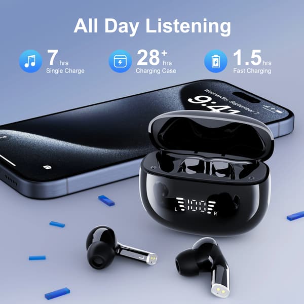 SP26 Mustat Bluetooth-kuulokkeet: Langaton 5.3, Pitkä Akunkesto