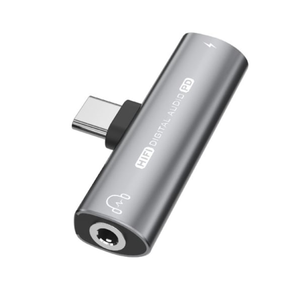 USB-C till 3,5 mm adapter för hörlurar och laddare Grå