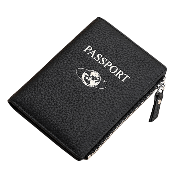 RFID-blockerande reseplånbok i läder för pass Black Black