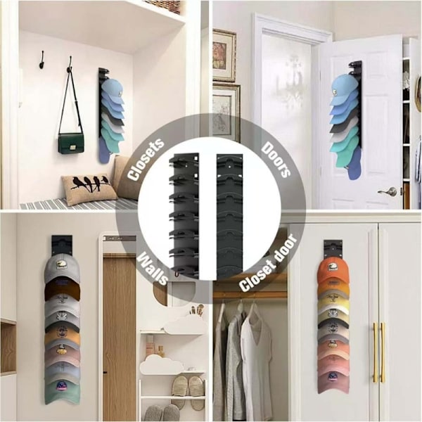 Multi-Layer Basebollkeps Väggmonterad Organizer Rack - Enkel Installation Hattförvaring Black Black