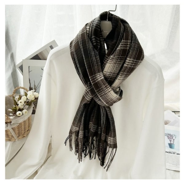 Cashmere-liknande linje rutnät scarf mångsidig brittisk stil Mörkgrå