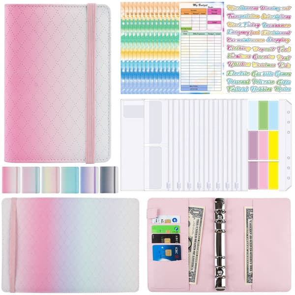 A6 PU-läderpärm Budgetplanerare - Gradient Rosa Lila Grön