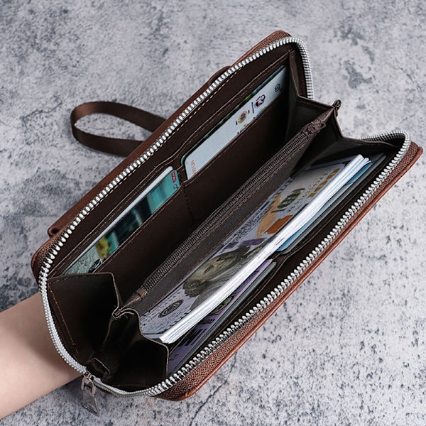 Brun PU Läderplånbok för Män - Bifold med Kortfack