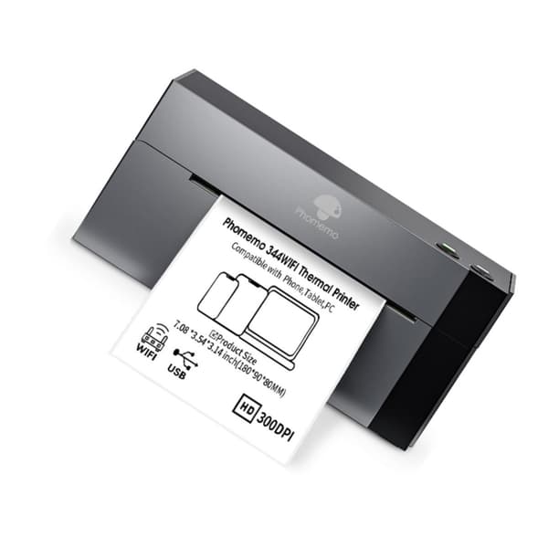 WiFi termisk etiketprinter 300dpi for skarpe stregkoder til forsendelse og lager med 108mm printbredde, WiFi+Bluetooth, USB/netværk Grey+Black Grey+Black